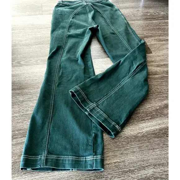 Free People High-Rise Foxy Flare Jeans Green Wide Leg Retro - Picture 10 of 16